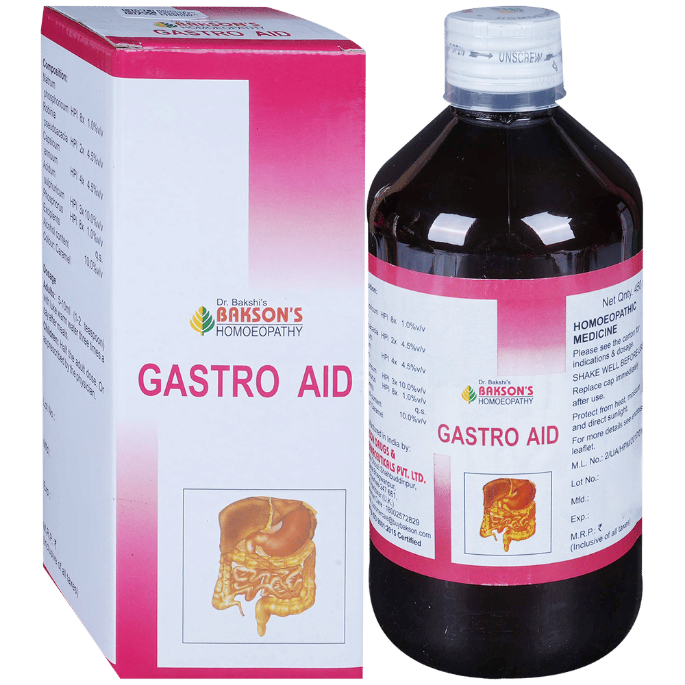 Bakson's Homeopathy Gastro Aid Syrup bottle of 450 ml Syrup