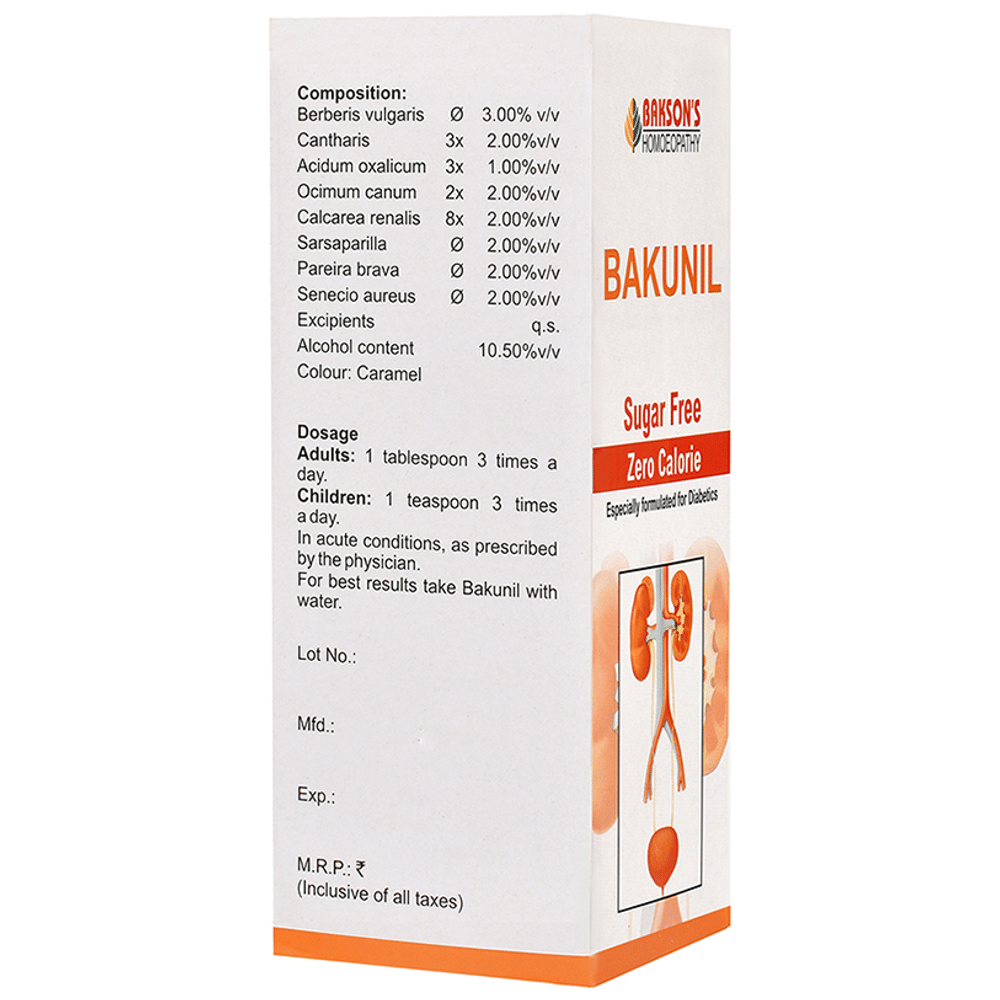 Bakson's Homeopathy Bakunil Syrup Sugar Free bottle of 115 ml Syrup Bakson's Homeopathy Bakunil Syrup Sugar Free bottle of 115 ml Syrup