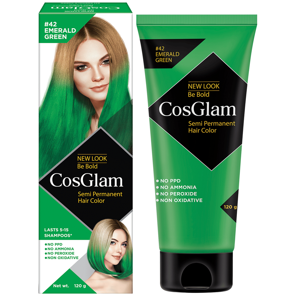 CosGlam Semi Permanent Hair Color | PPD & Ammonia free | Emerald Green tube of 120 gm Cream