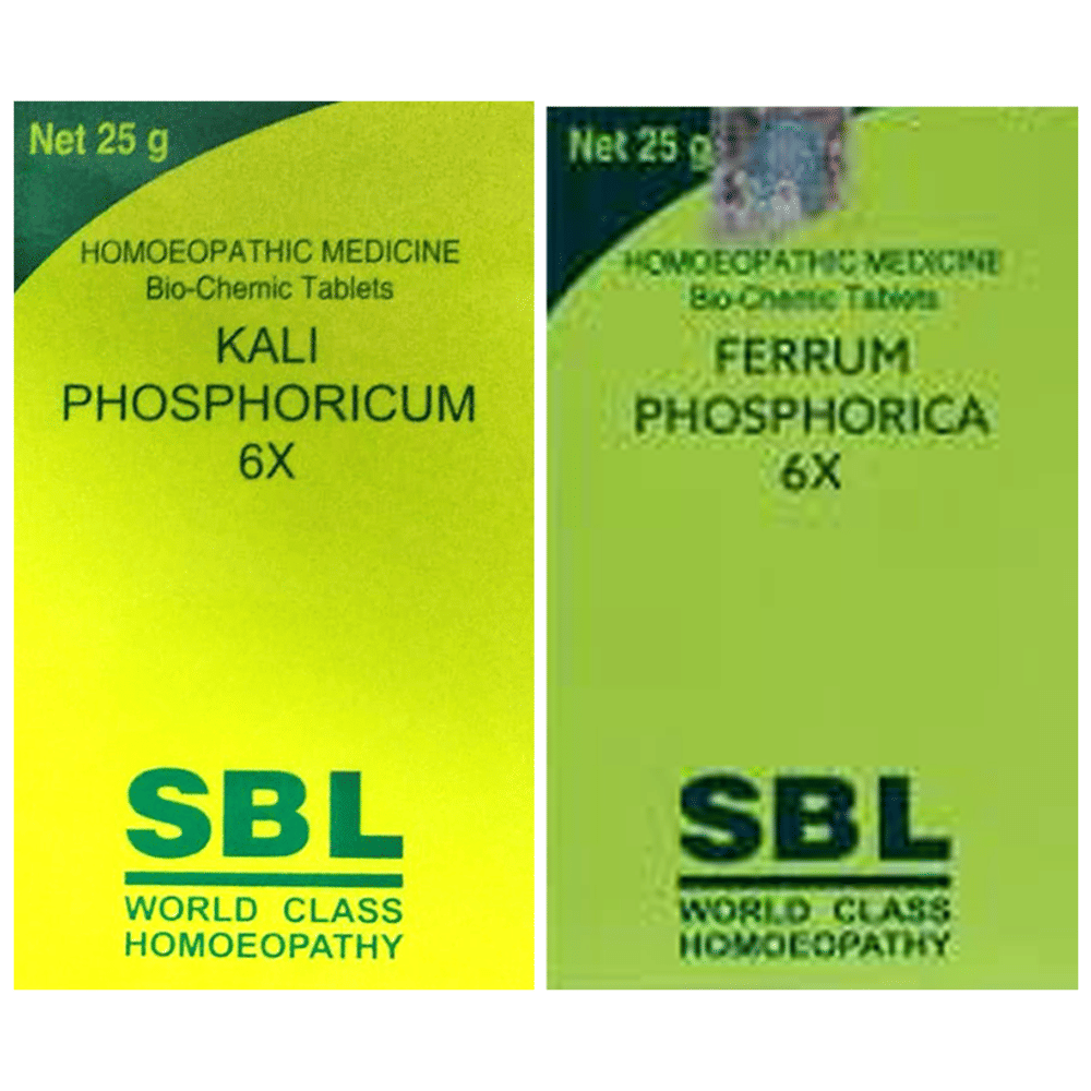 Combo Pack of SBL Kali Phosphoricum Biochemic Tablet 6X & SBL Ferrum Phosphoricum Biochemic Tablet 6X (25gm Each) combo pack of 2 bottles