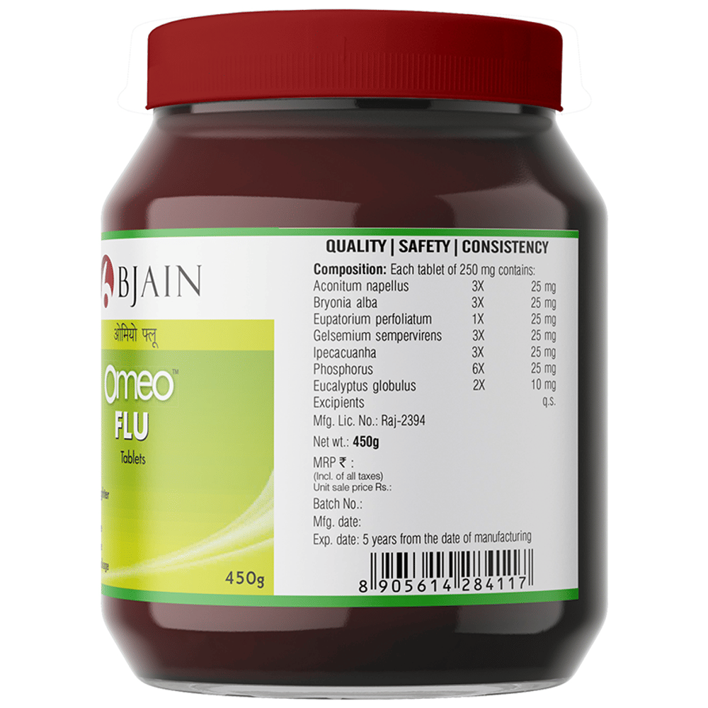 Bjain Omeo Flu Tablet bottle of 450 gm Tablet