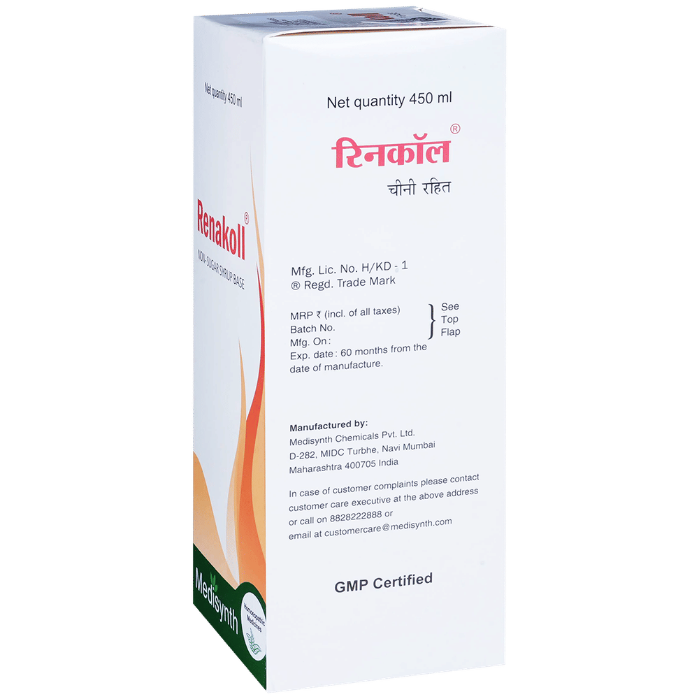 Medisynth Renakoll Non-Sugar Syrup bottle of 450 ml Syrup Medisynth Renakoll Non-Sugar Syrup bottle of 450 ml Syrup