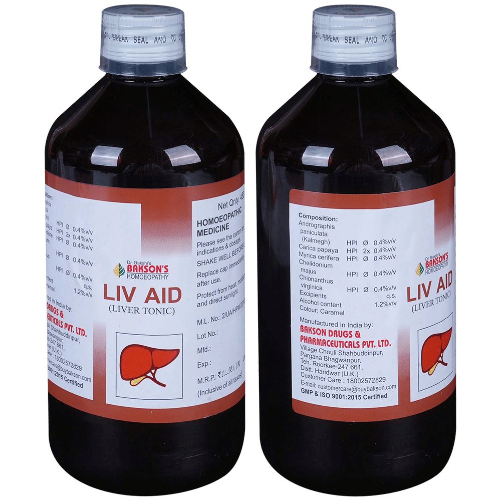 Bakson's Homeopathy Liv Aid Liver Tonic bottle of 450 ml Tonic