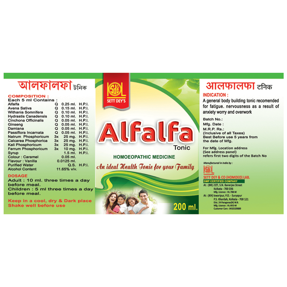 Sett Dey Alfalfa Tonic bottle of 200 ml Tonic