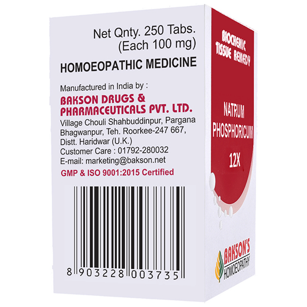 Bakson's Homeopathy Natrum Phosphoricum Biochemic Tablet 12X bottle of 250 biochemic tablets Bakson's Homeopathy Natrum Phosphoricum Biochemic Tablet 12X bottle of 250 biochemic tablets