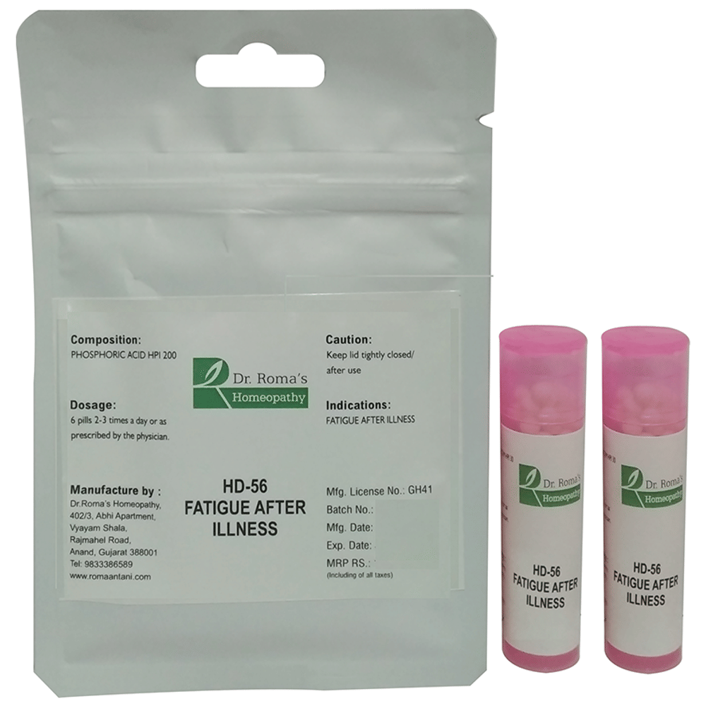 Dr. Romas Homeopathy HD-56 Fatigue After Illness, 2 Bottles of 2 Dram packet of 2 bottles