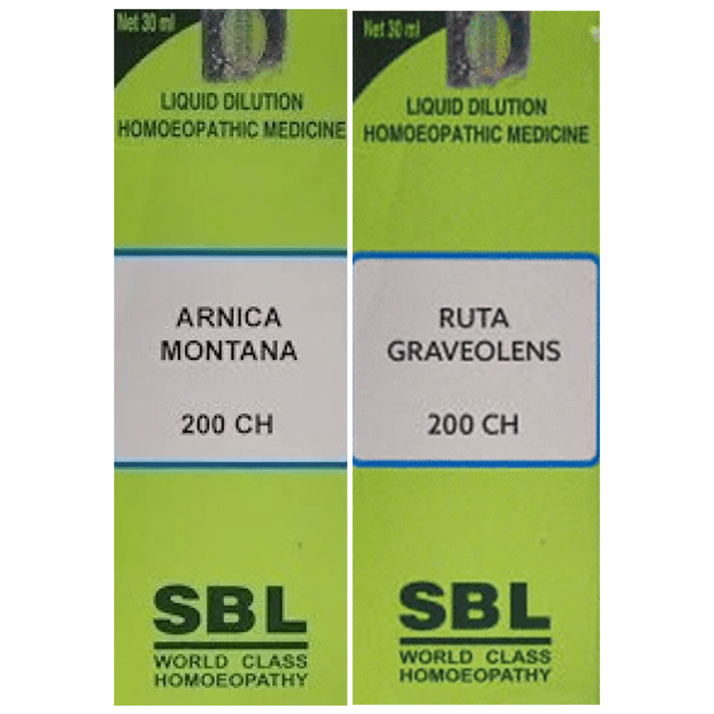 Combo Pack of SBL Arnica Montana Dilution 200 CH & SBL Ruta Graveolens Dilution 200 CH (30ml Each) combo pack of 2 bottles