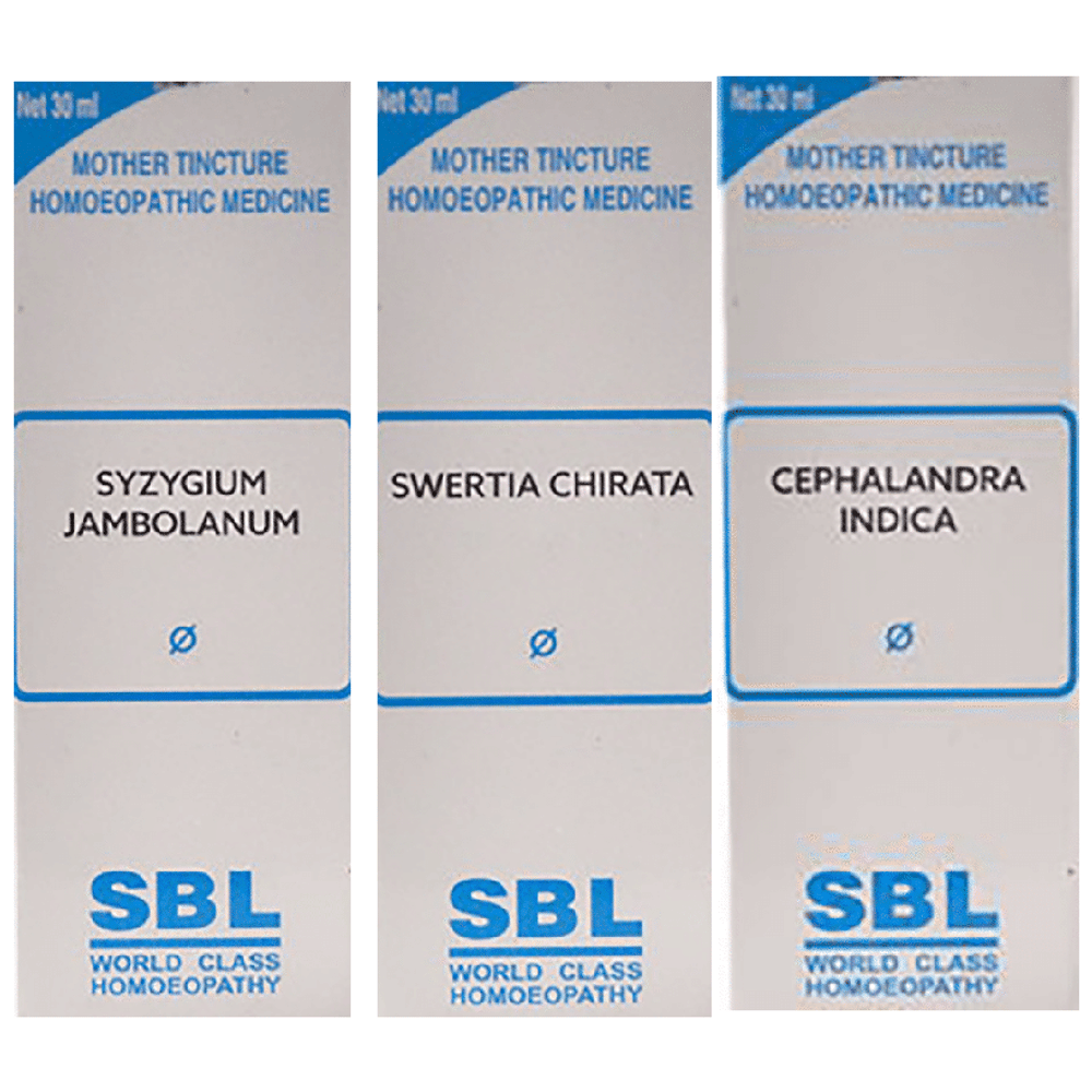 Combo Pack of SBL Syzygium Jambolanum Mother Tincture Q, SBL Cephalandra Indica Mother Tincture Q & SBL Swertia Chirata Mother Tincture Q (30ml Each) combo pack of 3 bottles
