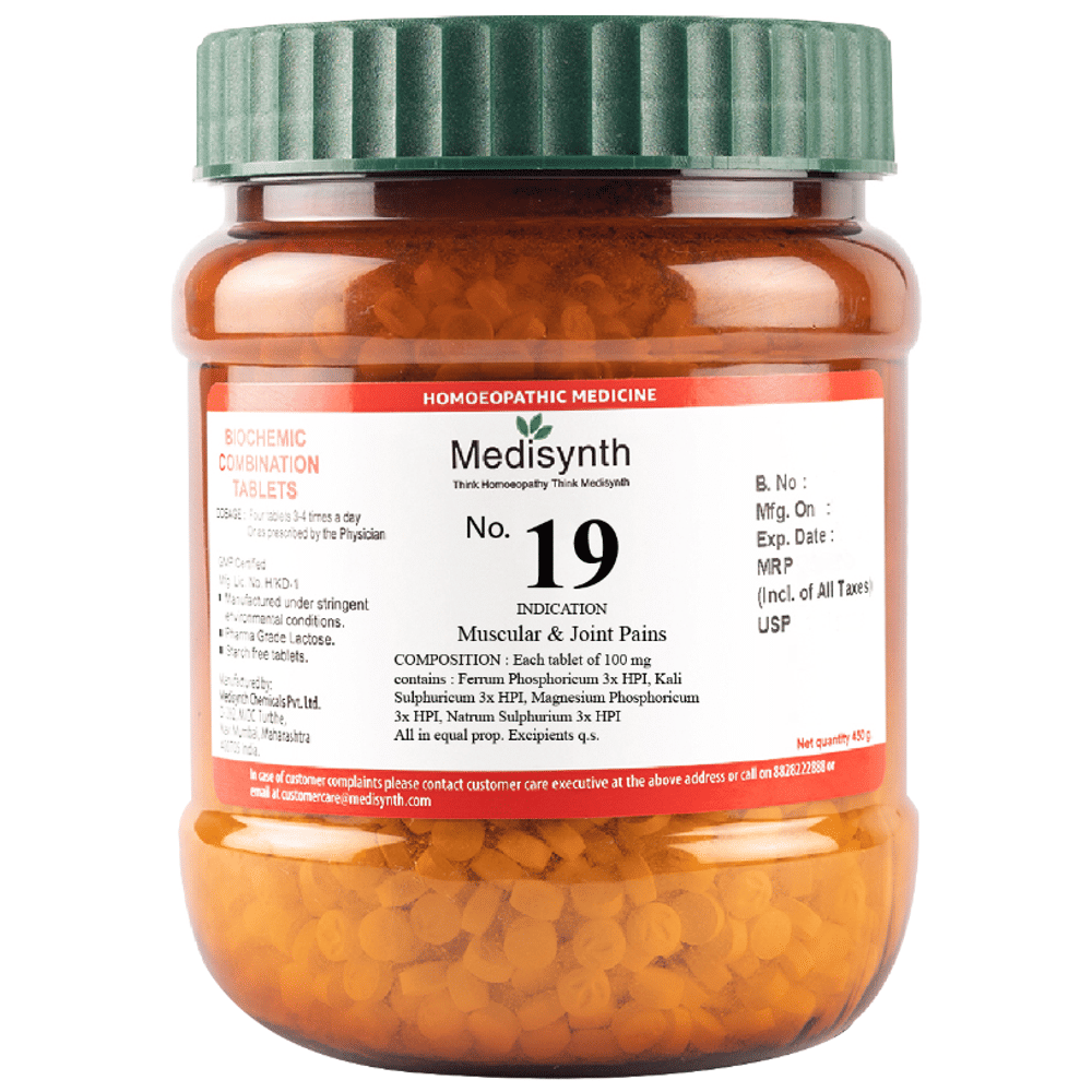 Medisynth Bio-chemic Combination No.19 Muscular & Joint Pains bottle of 450 gm Biocombination Tablet