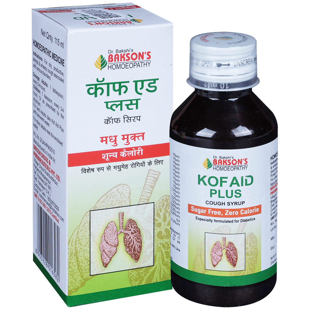 Bakson's Homeopathy Kof Aid Plus Cough Syrup Sugar Free bottle of 115 ml Syrup