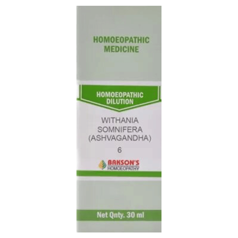 Bakson's Homeopathy Withania Somnifera (Ashvagandha)  Dilution 6 bottle of 30 ml Dilution