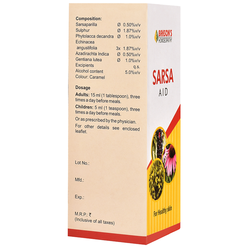 Bakson's Homeopathy Sarsa Aid Syrup bottle of 115 ml Syrup