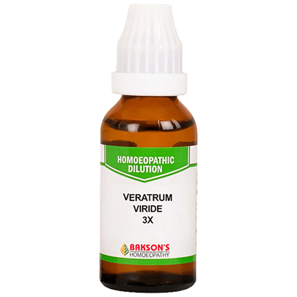 Bakson's Homeopathy Veratrum Viride Dilution 3X bottle of 30 ml Dilution Bakson's Homeopathy Veratrum Viride Dilution 3X bottle of 30 ml Dilution