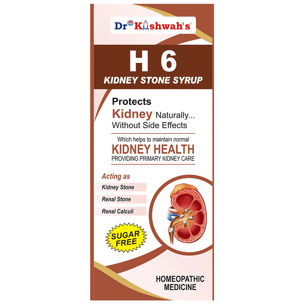 Dr Kushwah's H 6 Kidney Stone Syrup Sugar Free bottle of 225 ml Syrup