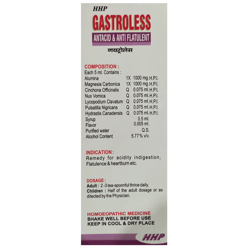 HHP Gastroless Antacid & Anti Flatulent bottle of 200 ml Syrup