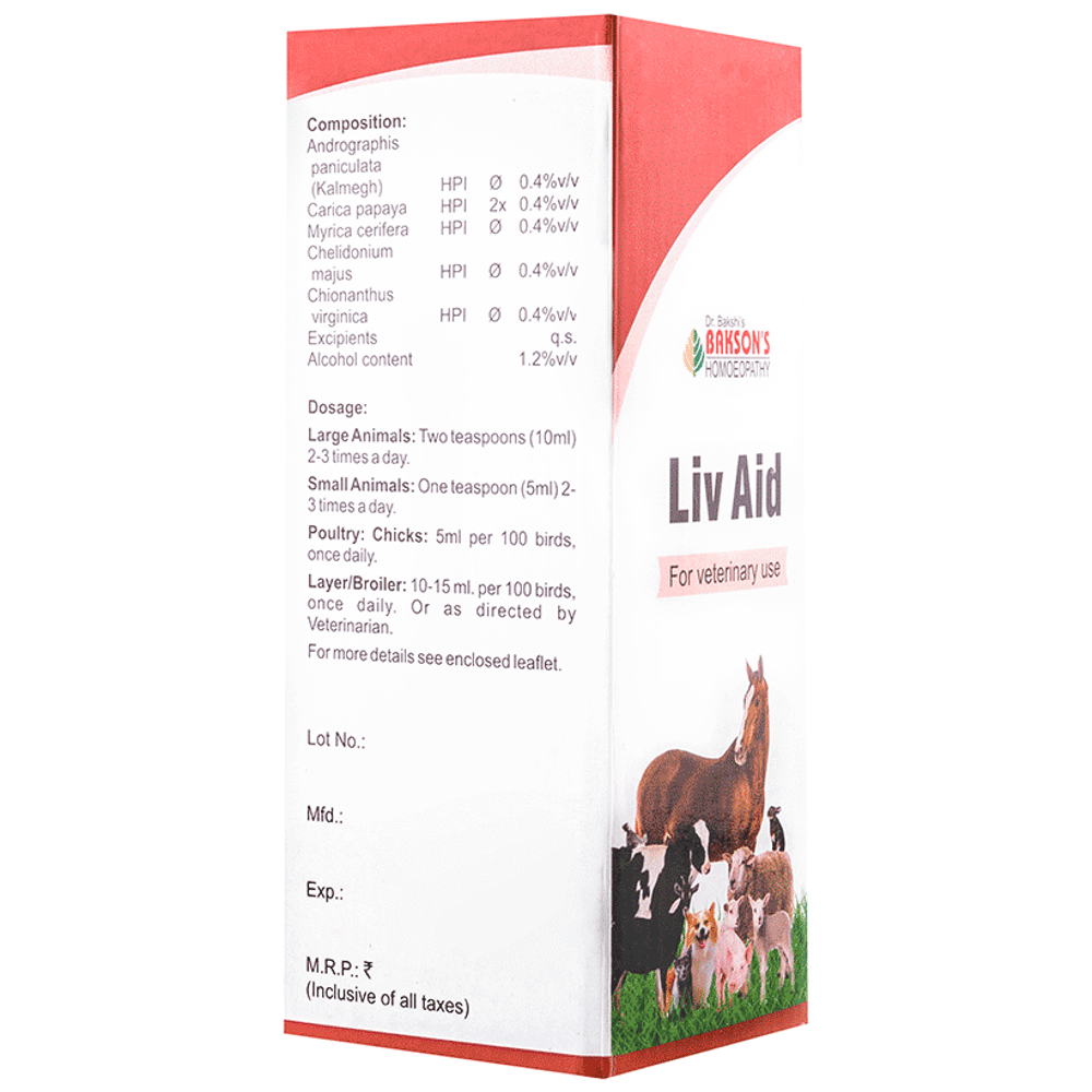 Bakson's Homeopathy Liv Aid for Veterinary Use bottle of 450 ml Tonic Bakson's Homeopathy Liv Aid for Veterinary Use bottle of 450 ml Tonic