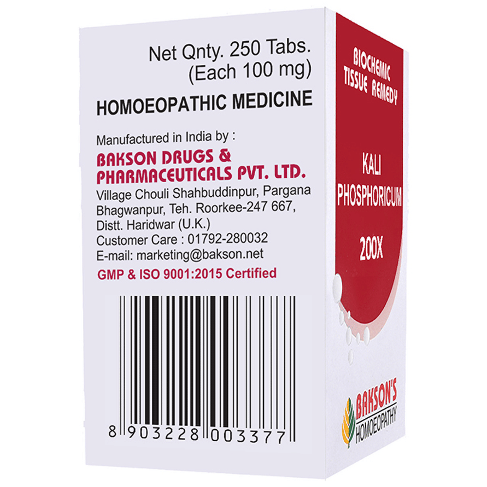 Bakson's Homeopathy Kali Phosphoricum Biochemic Tablet 200X bottle of 250 biochemic tablets