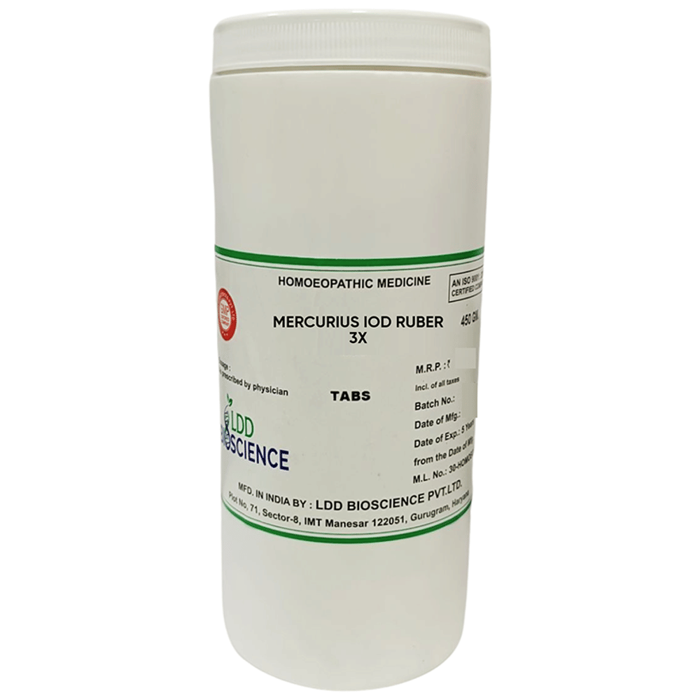 LDD Bioscience Mercurius Iod Ruber 3X bottle of 450 gm Tablet