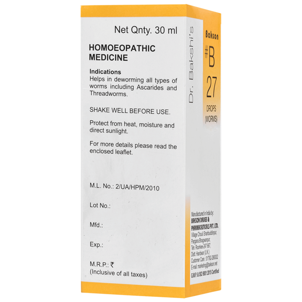 Bakson B27 Worms Drop bottle of 30 ml Drop