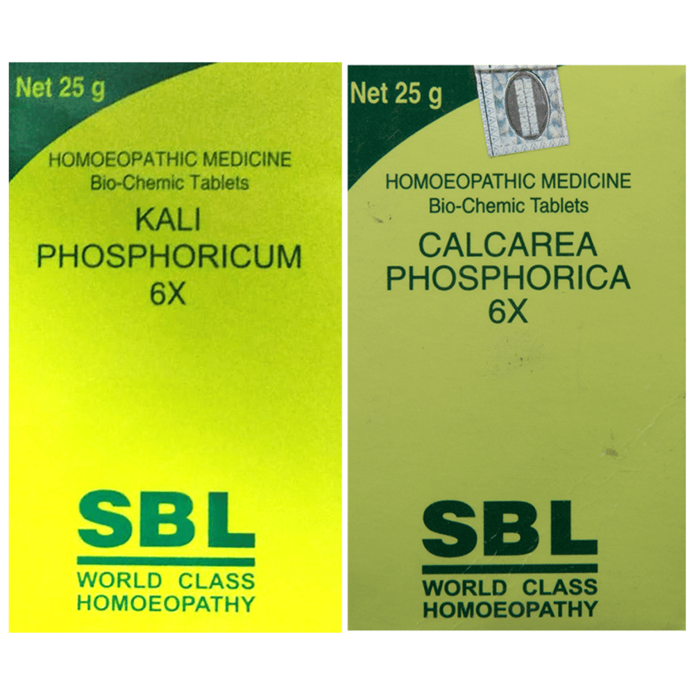Combo Pack of SBL Kali Phosphoricum Biochemic Tablet 6X & SBL Calcarea Phosphorica Biochemic Tablet 6X (25gm Each) combo pack of 2 bottles