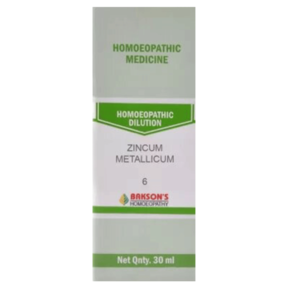 Bakson's Homeopathy Zincum Metallicum Dilution 6 bottle of 30 ml Dilution Bakson's Homeopathy Zincum Metallicum Dilution 6 bottle of 30 ml Dilution