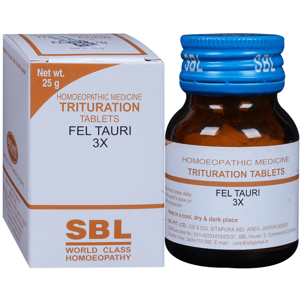 SBL Fel Tauri Trituration Tablet 3X bottle of 25 gm Trituration Tablet