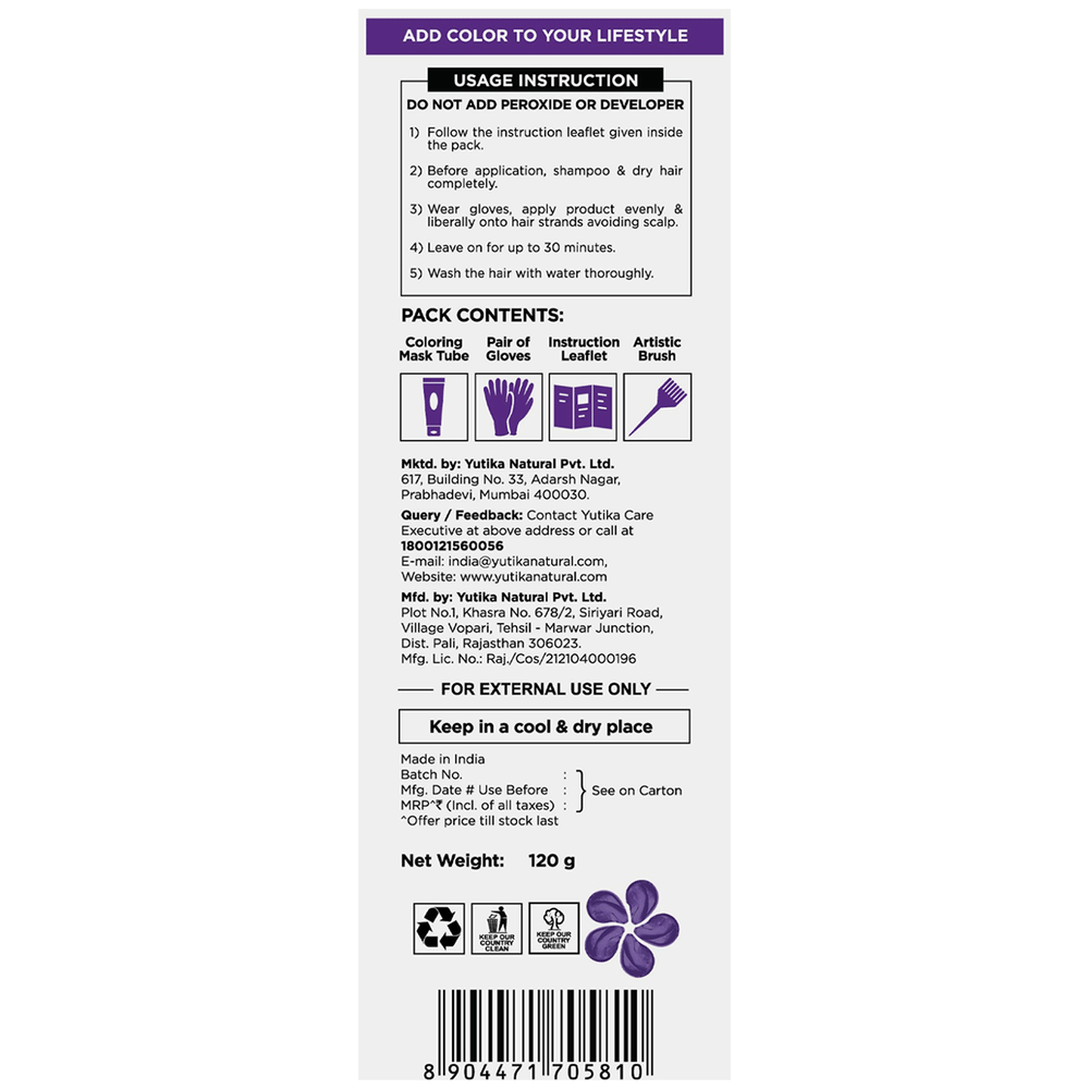 CosGlam Semi Permanent Hair Color | PPD & Ammonia free | Purple Blue tube of 120 gm Cream CosGlam Semi Permanent Hair Color | PPD & Ammonia free | Purple Blue tube of 120 gm Cream