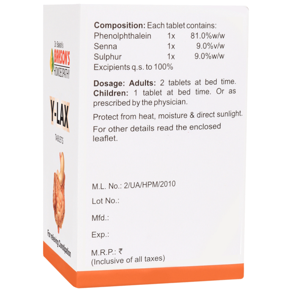 Bakson's Homeopathy Y-Lax Tablet bottle of 40 tablets Bakson's Homeopathy Y-Lax Tablet bottle of 40 tablets