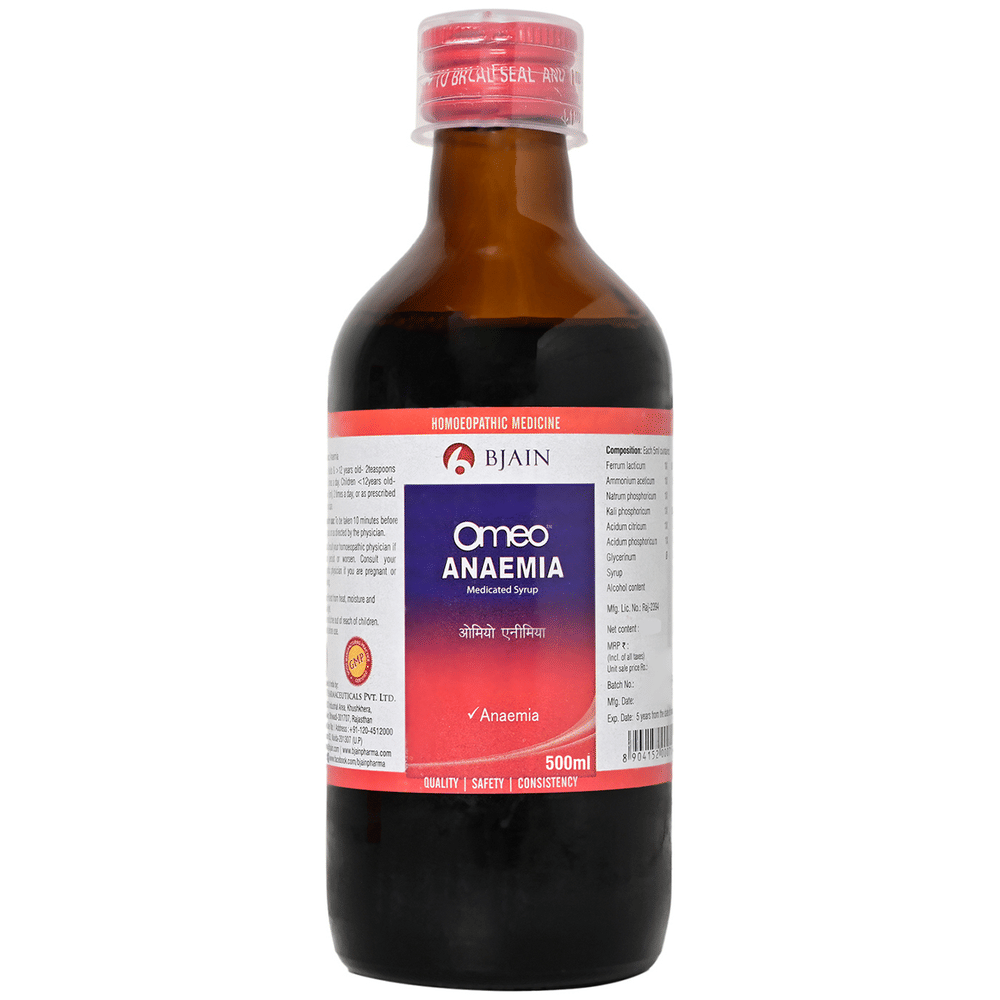 Bjain Omeo Anaemia Syrup bottle of 500 ml Syrup