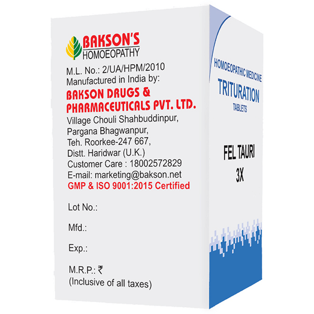 Bakson's Homeopathy Fel Tauri Trituration Tablet 3X bottle of 100 trituration tablets