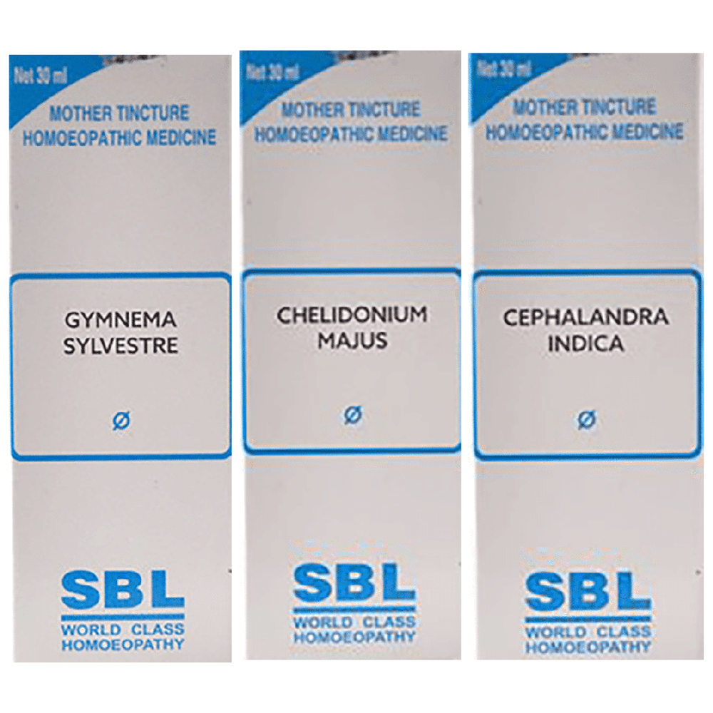 Combo Pack of SBL Chelidonium Majus Mother Tincture Q, SBL Cephalandra Indica Mother Tincture Q & SBL Gymnema Sylvestre Mother Tincture Q (30ml Each) combo pack of 3 bottles