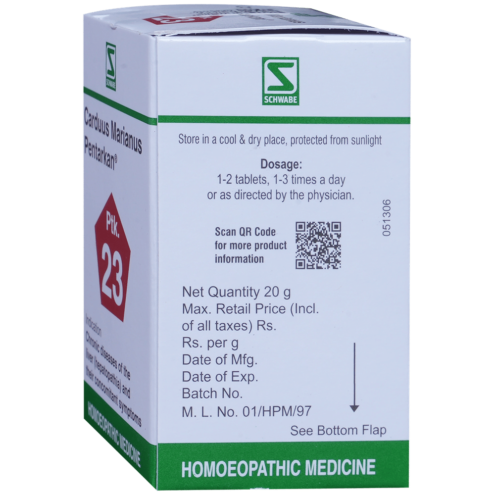 Dr Willmar Schwabe India Carduus Marianus Pentarkan Ptk 23 Tablet bottle of 20 gm Tablet