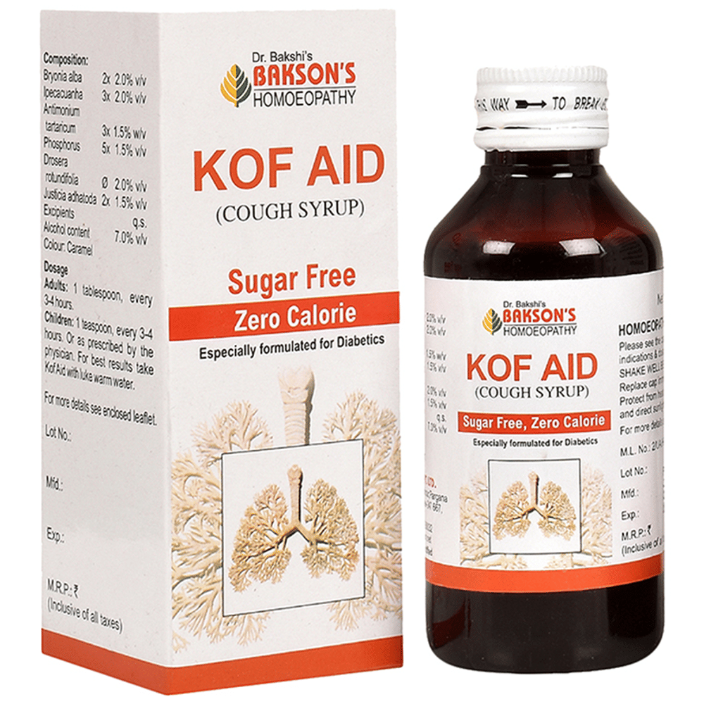 Bakson's Homeopathy Kof Aid Cough Syrup Sugar Free bottle of 115 ml Syrup
