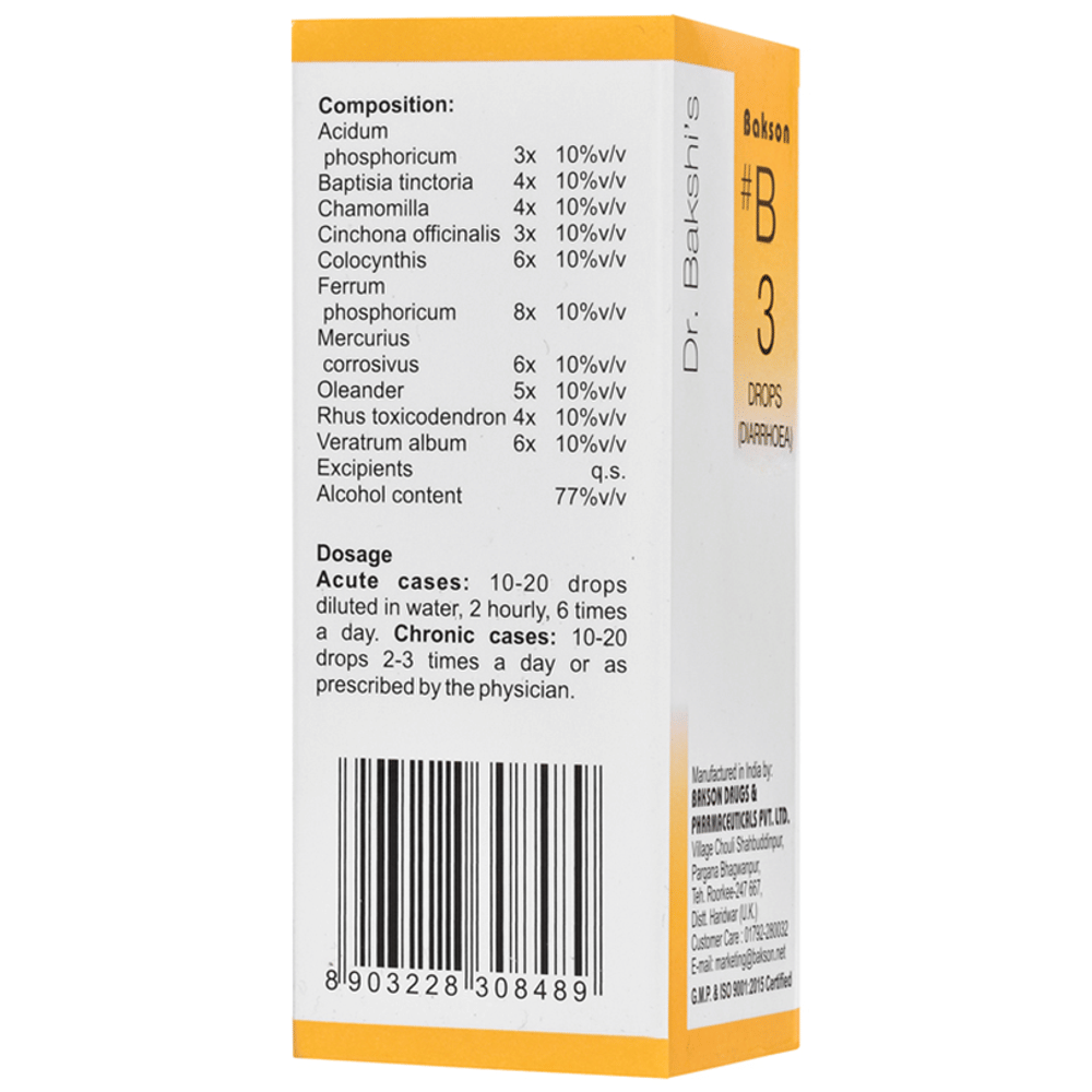 Bakson B3 Diarrhoea Drop bottle of 30 ml Drop