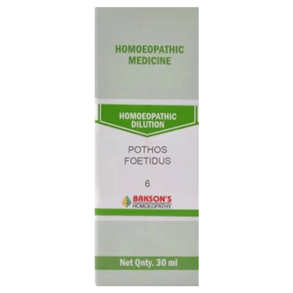 Bakson's Homeopathy Pothos Foetidus Dilution 6 CH bottle of 30 ml Dilution Bakson's Homeopathy Pothos Foetidus Dilution 6 CH bottle of 30 ml Dilution