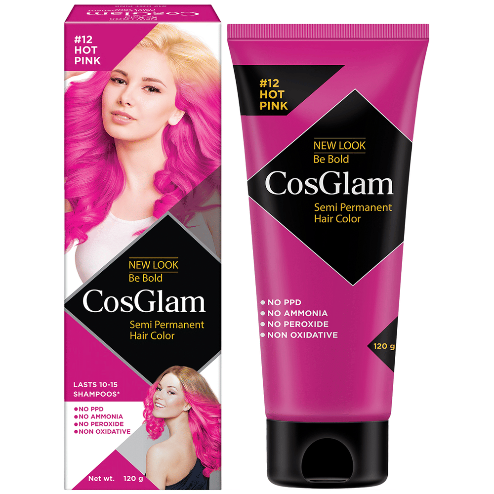 CosGlam Semi Permanent Hair Color | PPD & Ammonia free | Hot Pink tube of 120 gm Cream