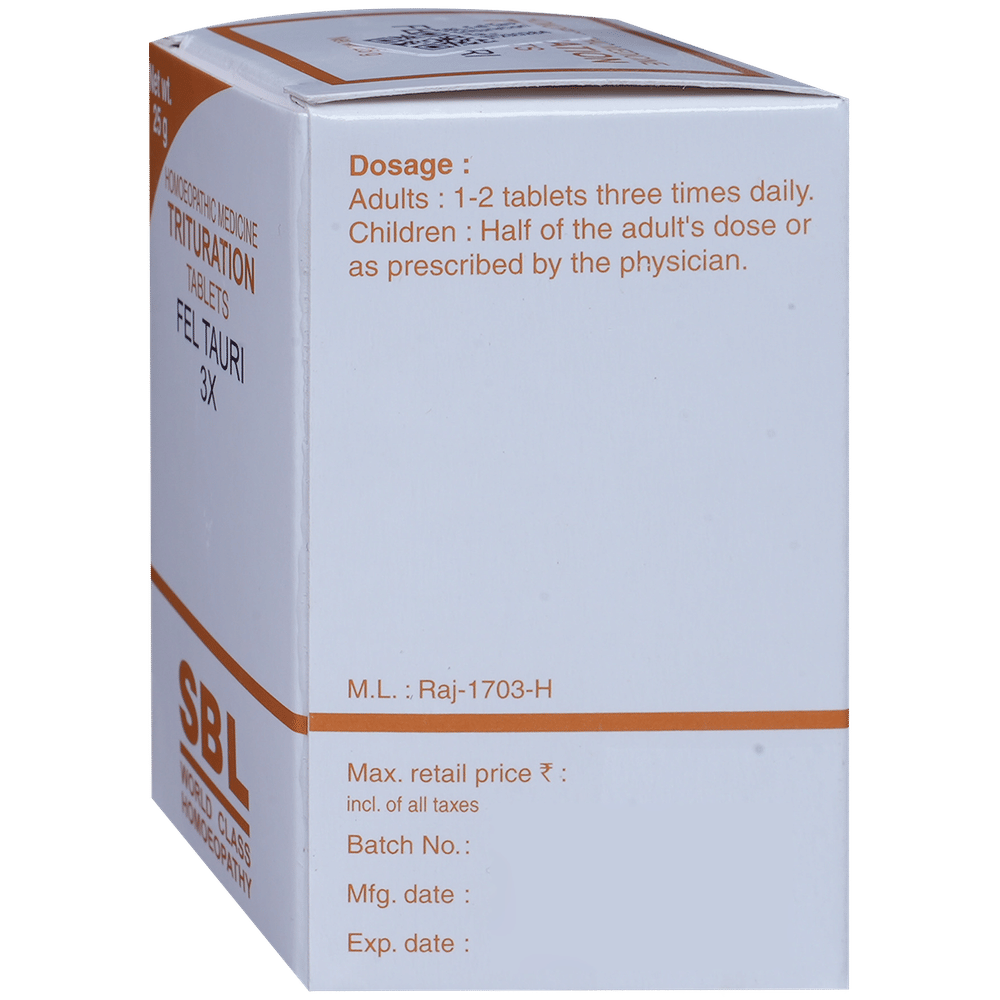 SBL Fel Tauri Trituration Tablet 3X bottle of 25 gm Trituration Tablet