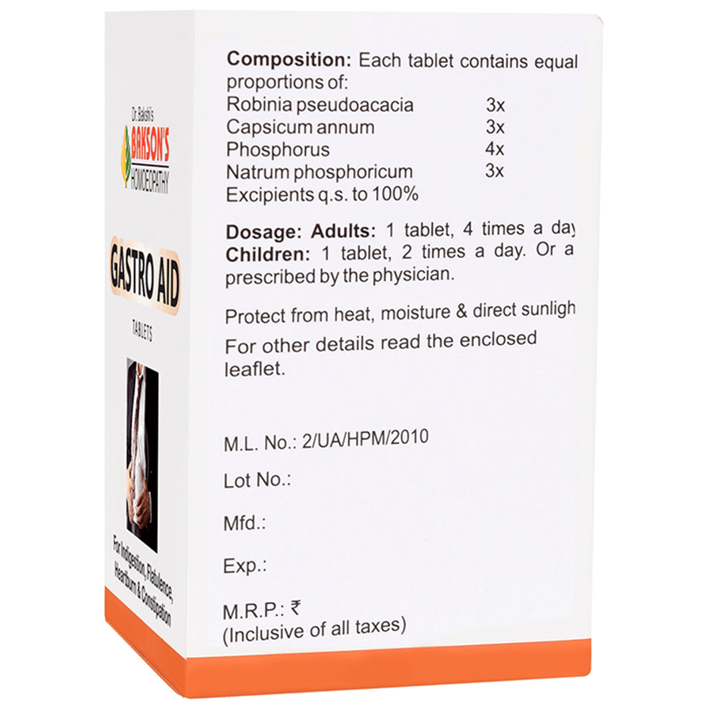 Bakson's Homeopathy Gastro Aid Tablet bottle of 41 gm Tablet