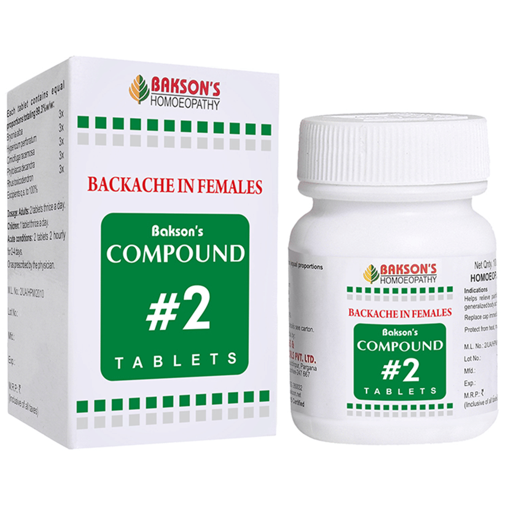Bakson's Homeopathy Compound # 2 Backache Females Tablet bottle of 100 tablets