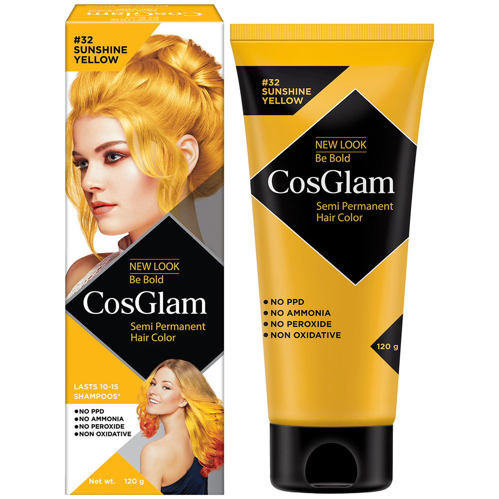 CosGlam Semi Permanent Hair Color | PPD & Ammonia free | Sunshine Yellow tube of 120 gm Cream