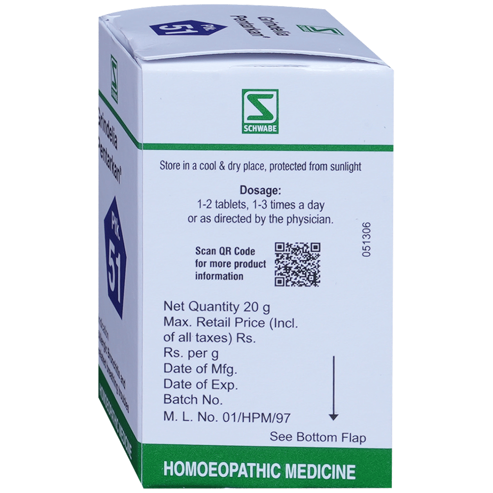 Dr Willmar Schwabe India Grindelia Pentarkan Ptk 51 Tablet bottle of 20 gm Tablet