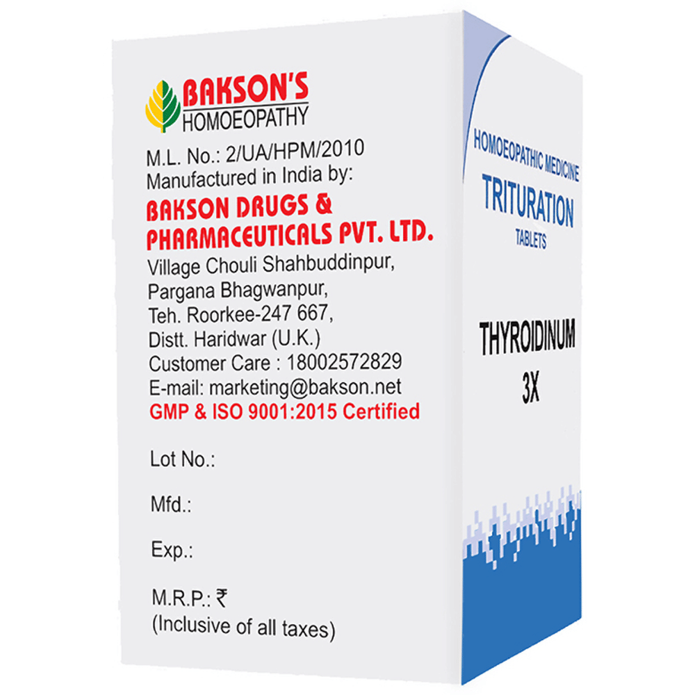 Bakson's Homeopathy Thyroidinum Trituration Tablet 3X bottle of 100 trituration tablets