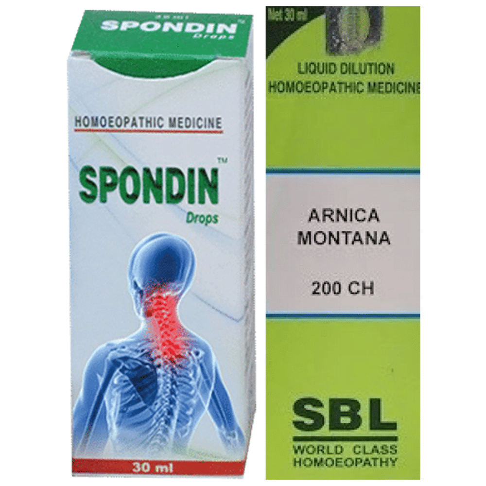 Combo Pack of Bhargava Spondin Drop & SBL Arnica Montana Dilution 200 CH (30ml Each) combo pack of 2 bottles