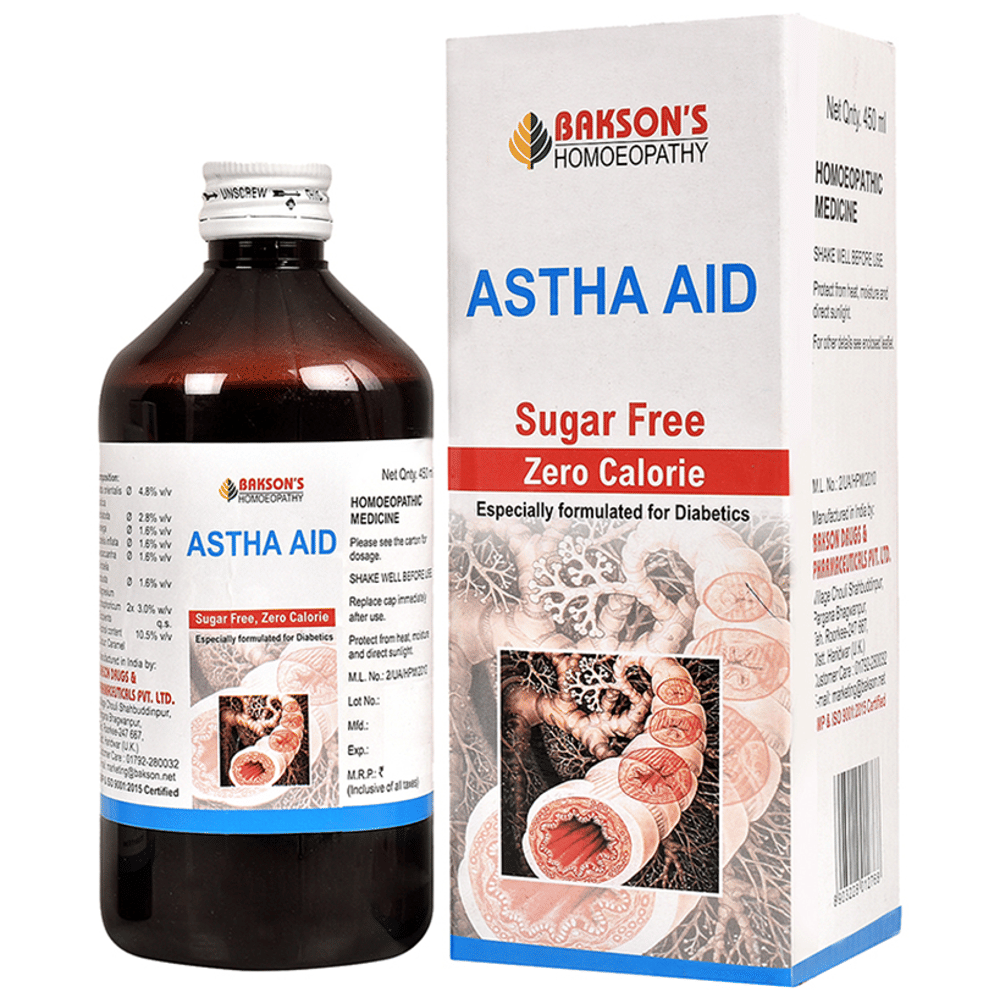 Bakson's Homeopathy Astha Aid Syrup Sugar Free bottle of 450 ml Syrup