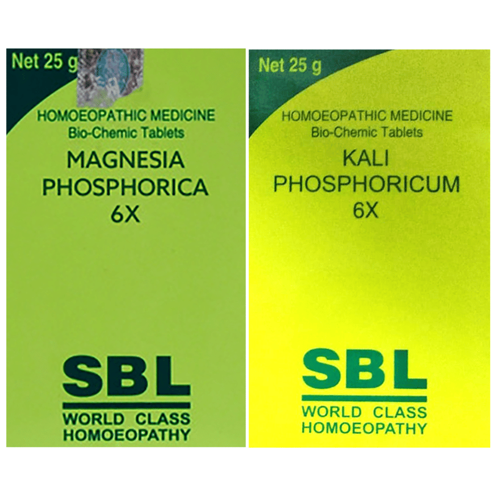 Combo Pack of SBL Kali Phosphoricum Biochemic Tablet 6X & SBL Magnesia Phosphorica Biochemic Tablet 6X (25gm Each) combo pack of 2 bottles