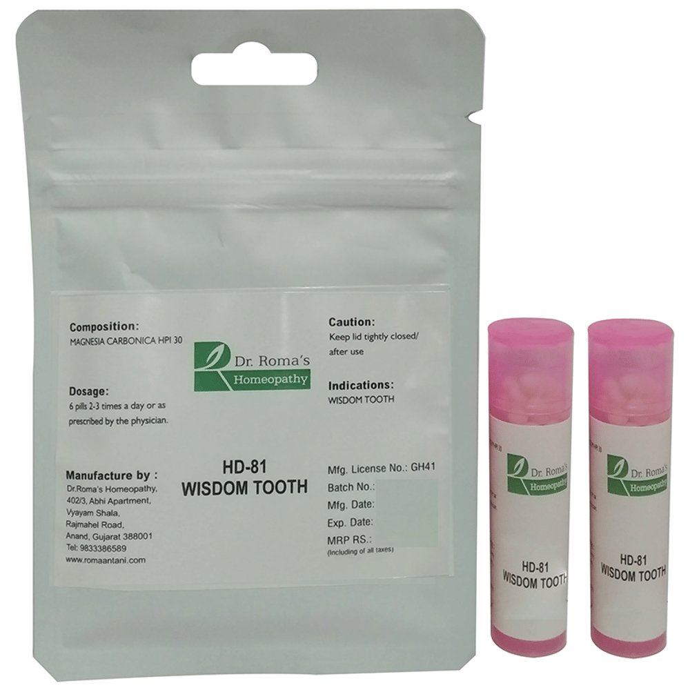 Dr. Romas Homeopathy HD-81 Wisdom Tooth, 2 Bottles of 2 Dram packet of 2 bottles Dr. Romas Homeopathy HD-81 Wisdom Tooth, 2 Bottles of 2 Dram packet of 2 bottles