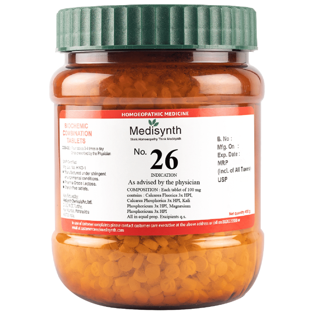 Medisynth Bio-chemic Combination No.26 bottle of 450 gm Biocombination Tablet Medisynth Bio-chemic Combination No.26 bottle of 450 gm Biocombination Tablet
