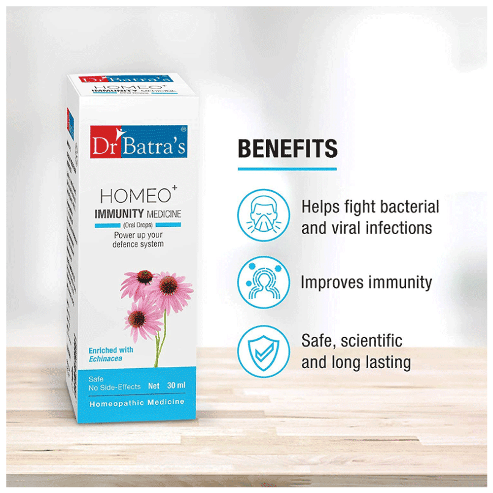 Dr Batra's Homeo+ Immunity Medicine Oral Drops (30ml Each) box of 1 Bottle Dr Batra's Homeo+ Immunity Medicine Oral Drops (30ml Each) box of 1 Bottle