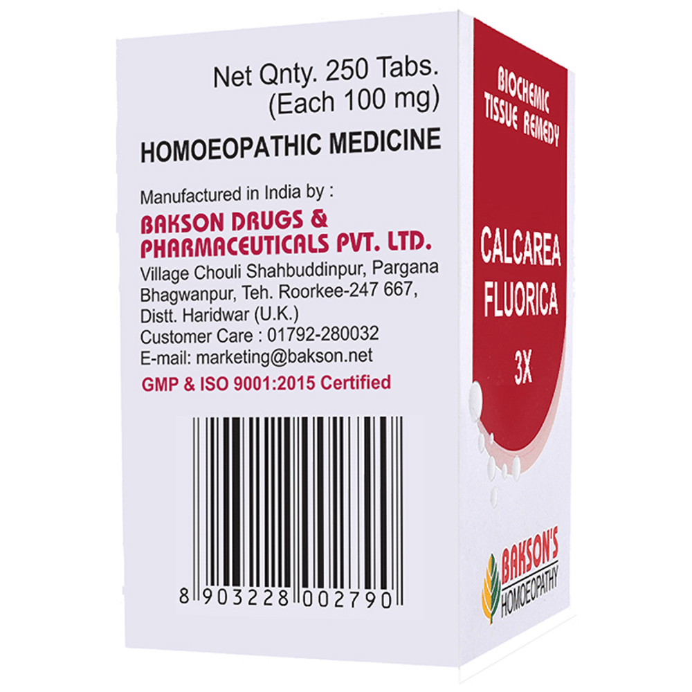 Bakson's Homeopathy Calcarea Fluorica Biochemic Tablet 3X bottle of 250 biochemic tablets Bakson's Homeopathy Calcarea Fluorica Biochemic Tablet 3X bottle of 250 biochemic tablets