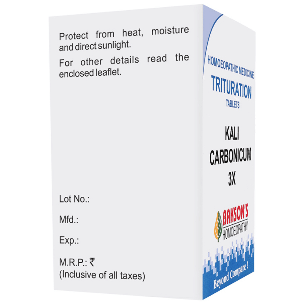 Bakson's Homeopathy Kali Carbonicum Trituration Tablet 3X bottle of 100 trituration tablets Bakson's Homeopathy Kali Carbonicum Trituration Tablet 3X bottle of 100 trituration tablets